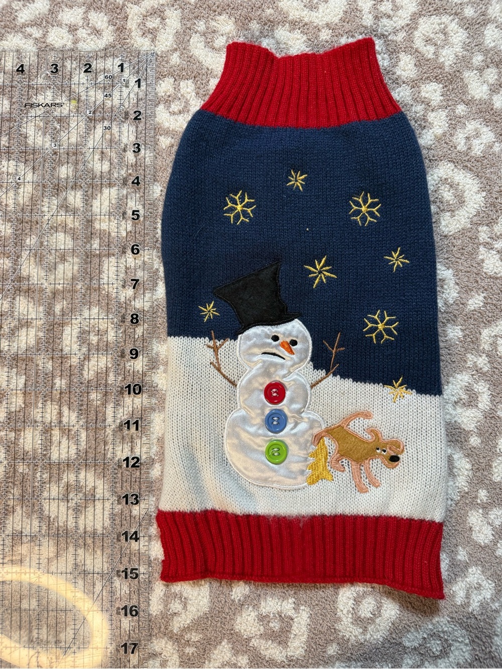 Holiday Snowman Knit Small Pet Sweater - Navy, White & Red